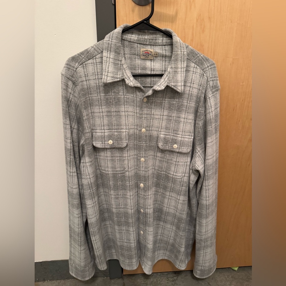 Faherty Legend Plaid Flannel Button Down - Grey and White